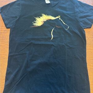 Gildan Black Tee with Yellow Horse Graphic